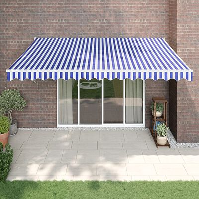 vidaXL Luifel uittrekbaar 4x3 m stof en aluminium blauw en wit