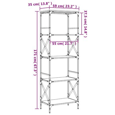 vidaXL Boekenkast 5-laags 59x35x171 cm bewerkt hout gerookt eikenkleur