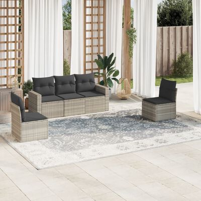 vidaXL 5-delige Loungeset met kussens poly rattan lichtgrijs