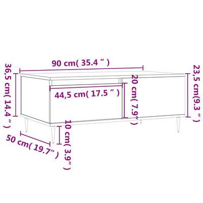 vidaXL Salontafel 90x50x36,5 cm bewerkt hout zwart