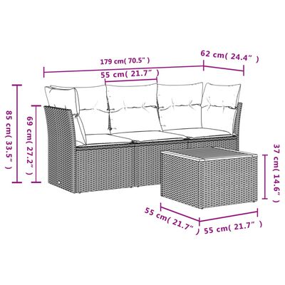 vidaXL 4-delige Loungeset met kussens poly rattan zwart