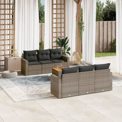 vidaXL 7-delige Loungeset met kussens poly rattan grijs