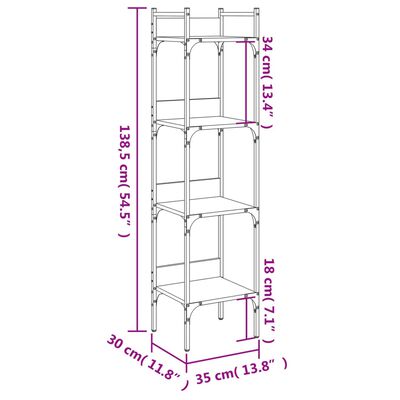 vidaXL Boekenkast 4-laags 35x30x138,5 cm bewerkt hout sonoma eiken