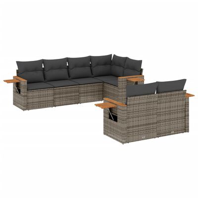 vidaXL 7-delige Loungeset met kussens poly rattan grijs