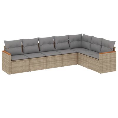 vidaXL 7-delige Loungeset met kussens poly rattan gemengd beige