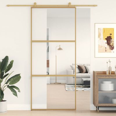 vidaXL Schuifdeur 90x205 cm helder ESG-glas en aluminium goudkleurig