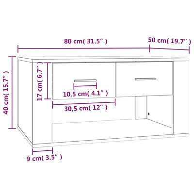 vidaXL Salontafel 80x50x40 cm bewerkt hout bruin eikenkleur