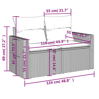 vidaXL Tuinbank 2-zits met kussens poly rattan zwart