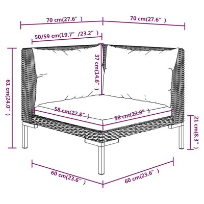 vidaXL 12-delige Loungeset met kussens poly rattan donkergrijs