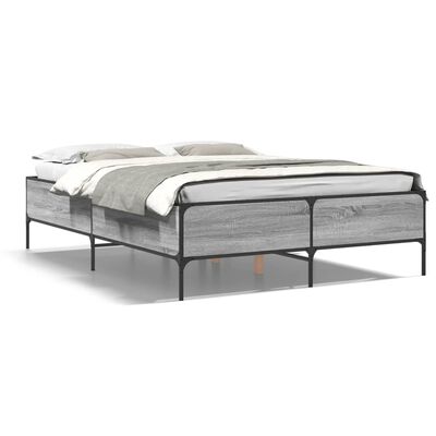 vidaXL Bedframe bewerkt hout metaal grijs sonoma eiken 140x190 cm