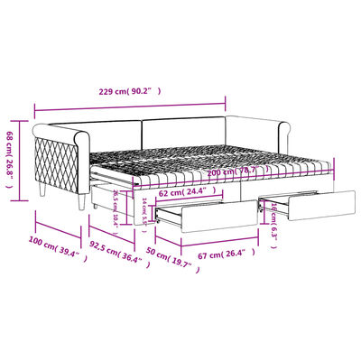 vidaXL Slaapbank onderschuifbed en lades 90x200 cm fluweel donkergrijs