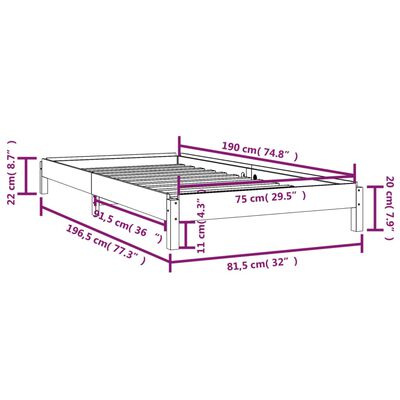 vidaXL Bed stapelbaar 75x190 cm massief grenenhout