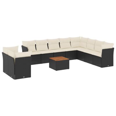 vidaXL 11-delige Loungeset met kussens poly rattan zwart