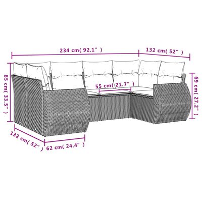 vidaXL 6-delige Loungeset met kussens poly rattan zwart