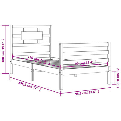 vidaXL Bedframe met hoofdbord massief hout wit