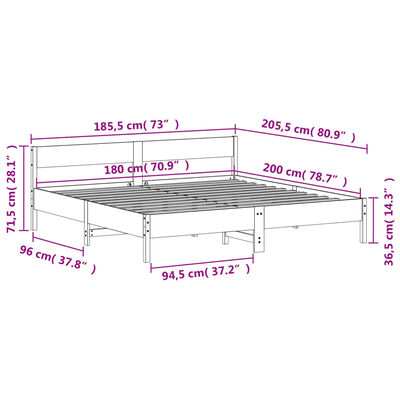 vidaXL Bedframe zonder matras massief grenenhout wit 180x200 cm