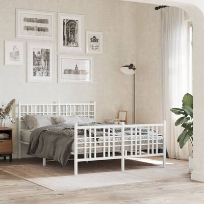 vidaXL Bedframe met hoofd- en voeteneinde metaal wit 120x200 cm