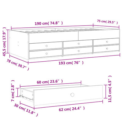 vidaXL Slaapbank met lades zonder matras 75x190 cm zwart