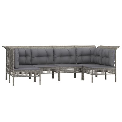 vidaXL 6-delige Loungeset met kussens poly rattan grijs