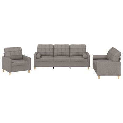 vidaXL 3-delige Loungeset met kussens stof taupe