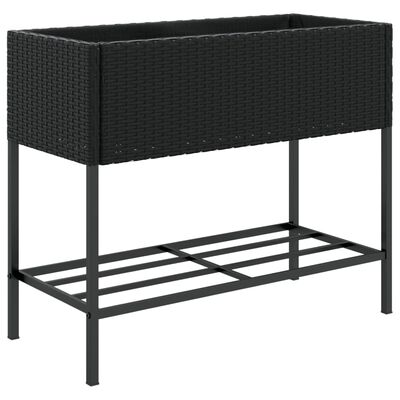 vidaXL Plantenbakken met schap 2 st 90x40x75 poly rattan zwart