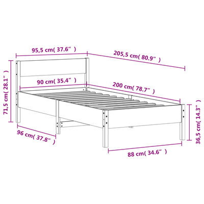 vidaXL Bedframe zonder matras massief grenenhout wit 90x200 cm