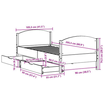 vidaXL Bedframe zonder matras massief grenenhout wit 140x200 cm