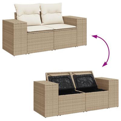 vidaXL 5-delige Loungeset met kussens poly rattan beige