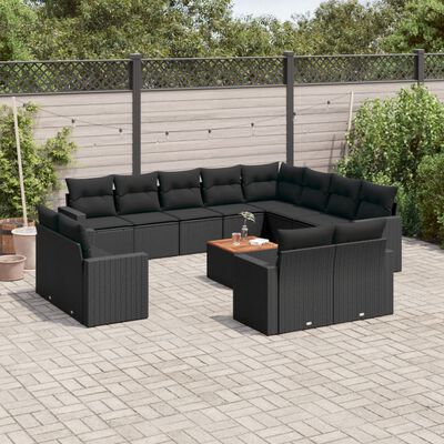 vidaXL 13-delige Loungeset met kussens poly rattan zwart