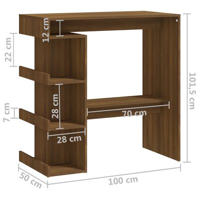 vidaXL Bartafel met opbergrek 100x50x101,5 cm bewerkt hout bruin eiken