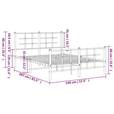 vidaXL Bedframe met hoofd- en voeteneinde metaal zwart 140x200 cm