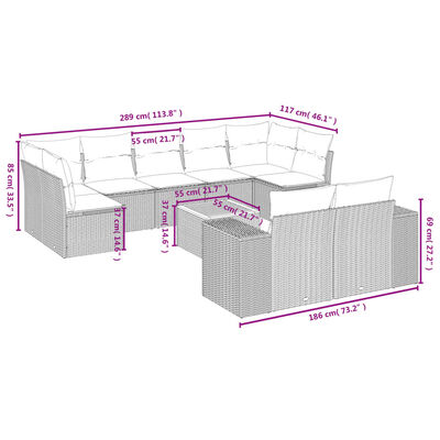 vidaXL 10-delige Loungeset met kussens poly rattan beige