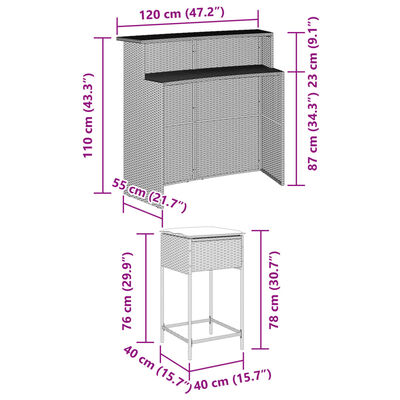 vidaXL 5-delige Tuinbarset met kussens poly rattan grijs