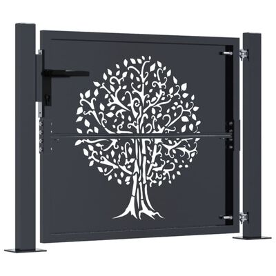 vidaXL Poort 105x105 cm met boomontwerp staal antracietkleurig