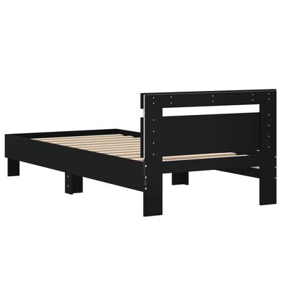 vidaXL Bedframe met hoofdbord en LED-verlichting zwart 90x190 cm