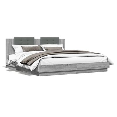 vidaXL Bedframe met hoofdeinde bewerkt hout grijs sonoma 160x200 cm