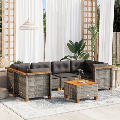 vidaXL 7-delige Loungeset met kussens poly rattan grijs