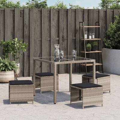 vidaXL Tuinkrukken 4 st met kussens 40x40x35 cm poly rattan lichtgrijs