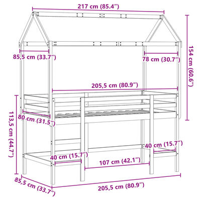 vidaXL Halfhoogslaper met ladder en bedhuis grenenhout wit 80x200 cm