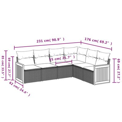 vidaXL 6-delige Loungeset met kussens poly rattan beige