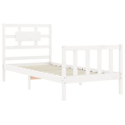 vidaXL Bedframe met hoofdbord massief hout wit 90x200 cm