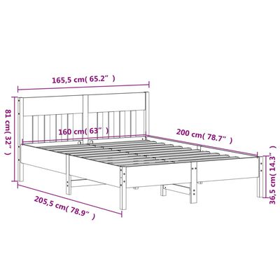 vidaXL Bedframe zonder matras massief grenenhout wasbruin 160x200 cm