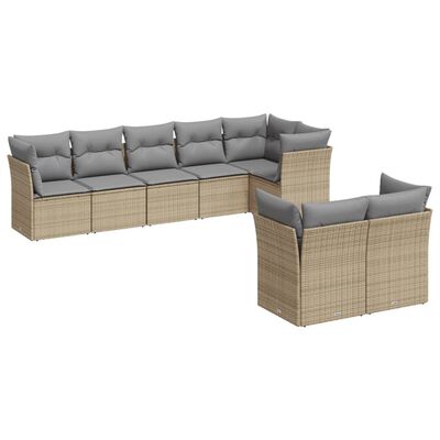 vidaXL 8-delige Loungeset met kussens poly rattan beige