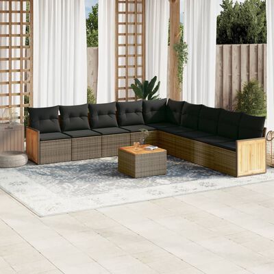 vidaXL 10-delige Loungeset met kussens poly rattan grijs