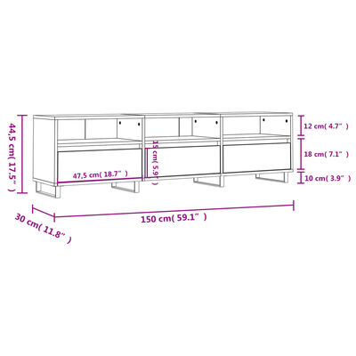 vidaXL Tv-meubel 150x30x44,5 cm bewerkt hout wit