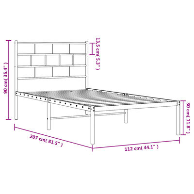 vidaXL Bedframe met hoofdbord metaal zwart 107x203 cm