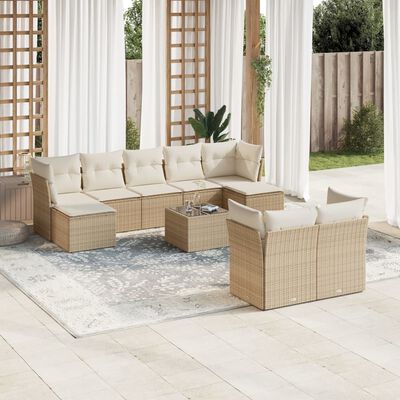 vidaXL 10-delige Loungeset met kussens poly rattan beige