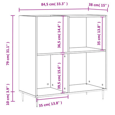 vidaXL Platenkast 84,5x38x89 cm bewerkt hout sonoma eikenkleurig