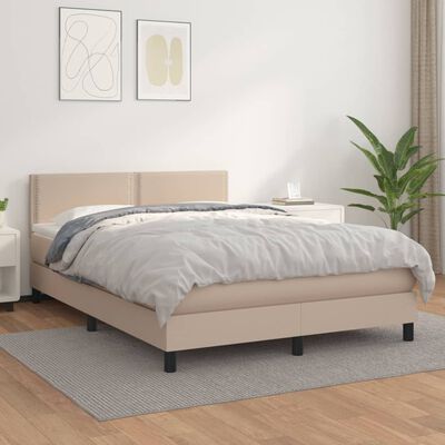 vidaXL Boxspring met matras kunstleer cappuccinokleurig 140x190 cm