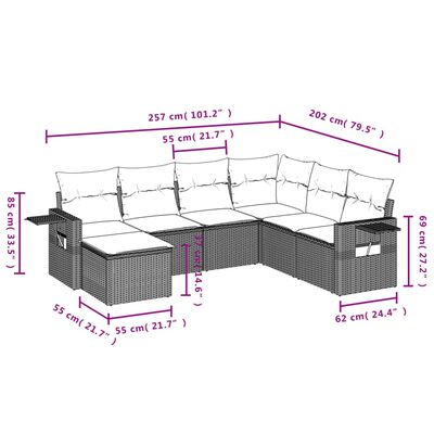 vidaXL 7-delige Loungeset met kussens poly rattan grijs